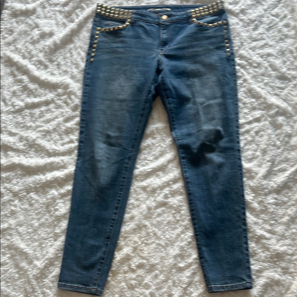 Michael Kors Blue Skinny Jeans with Subtle Fading and some Silver Studded Bling
